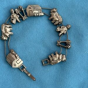 Vintage Pewter Farm Animal Bracelet with Charms